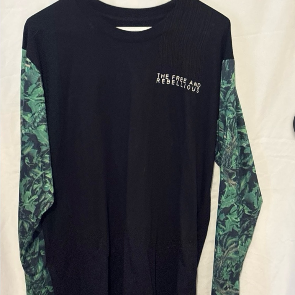 Black Shirt with Green Patterned Sleeves